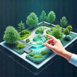 Illustration of a 3D landscape design plan.